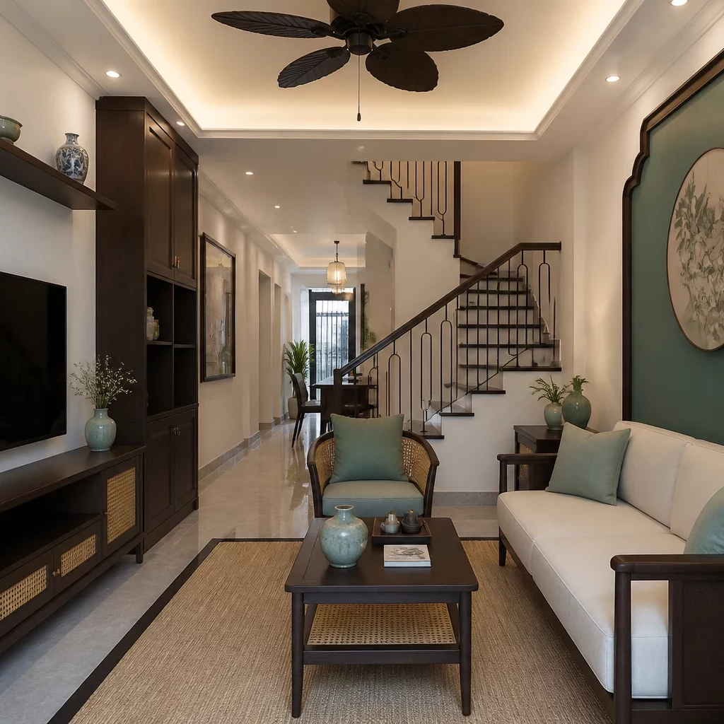 Nội thất phòng ngủ indochine kết hợp không gian nhà phố