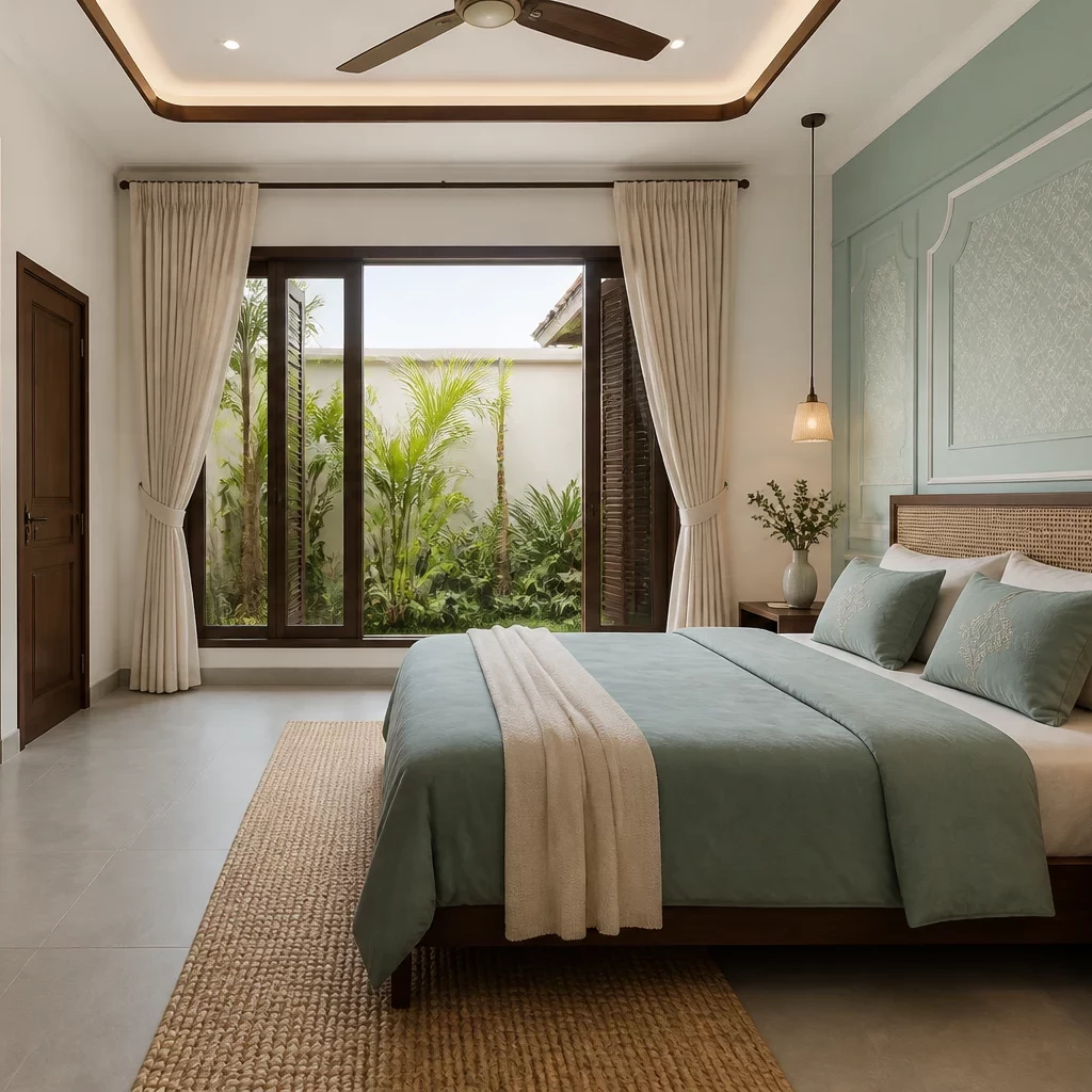 Thiết kế phòng ngủ master phong cách Đông Dương sang trọng