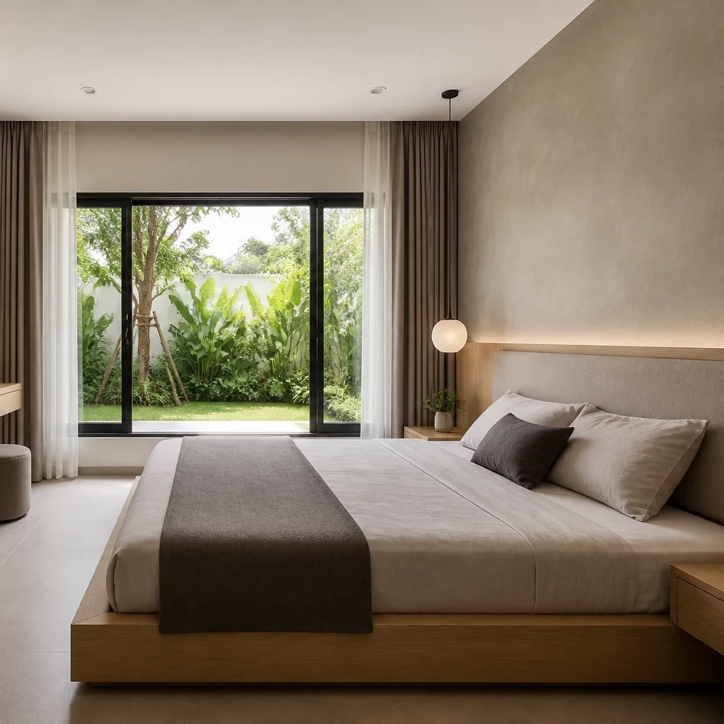 Phòng ngủ master hiện đại với thiết kế tối giản