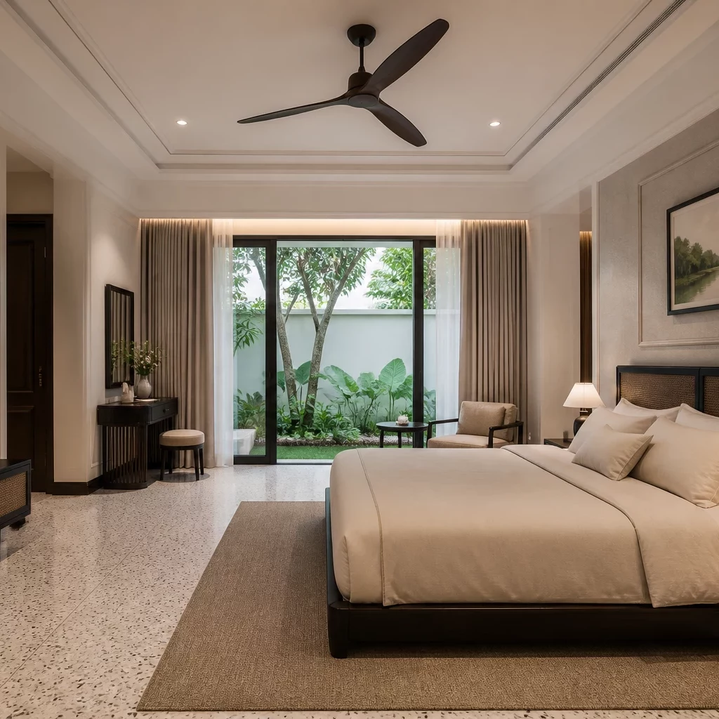 Chi tiết nội thất phòng ngủ master phong cách Indochine