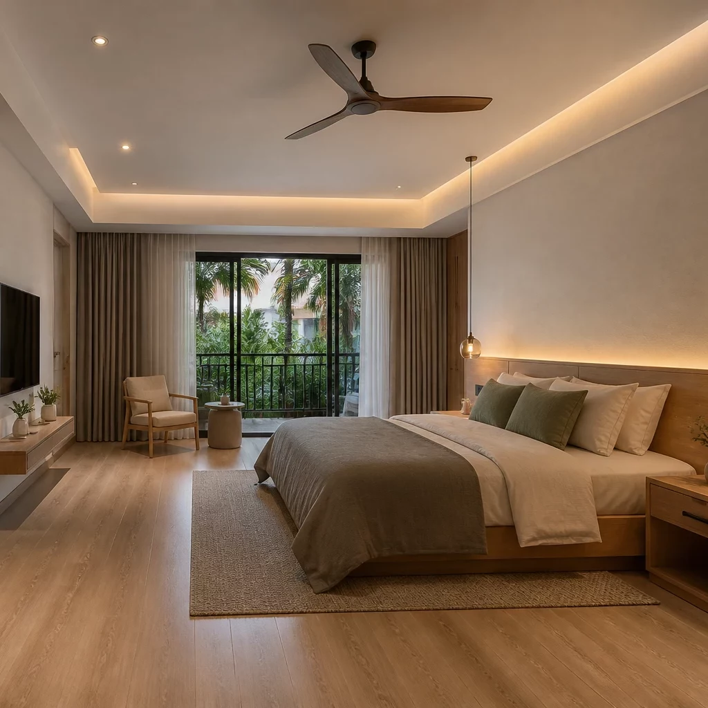 Phòng ngủ master đẹp phong cách nhiệt đới gần gũi thiên nhiên