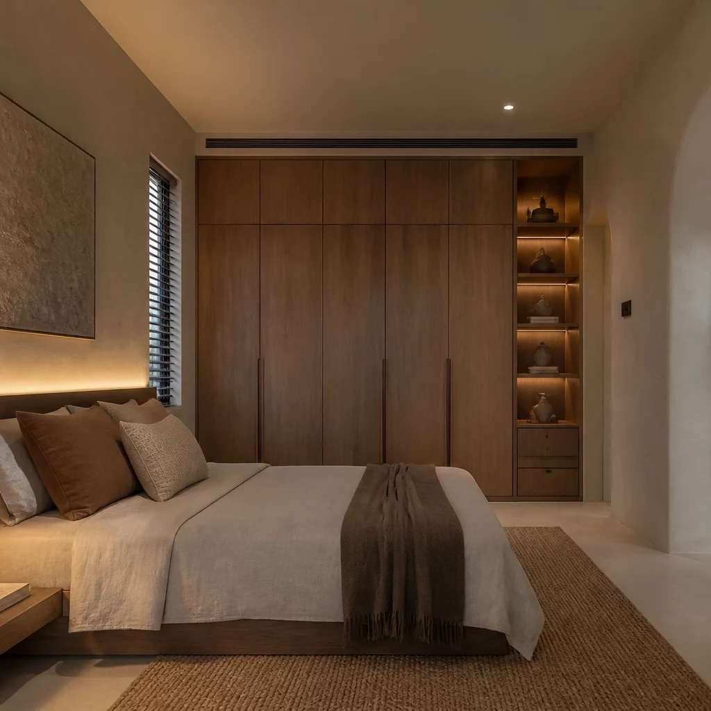 Nội thất phòng ngủ tối giản phong cách Wabi Sabi ấm cúng