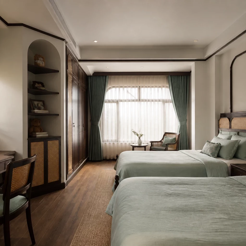 Phòng ngủ tối giản phong cách Indochine cho bé gái