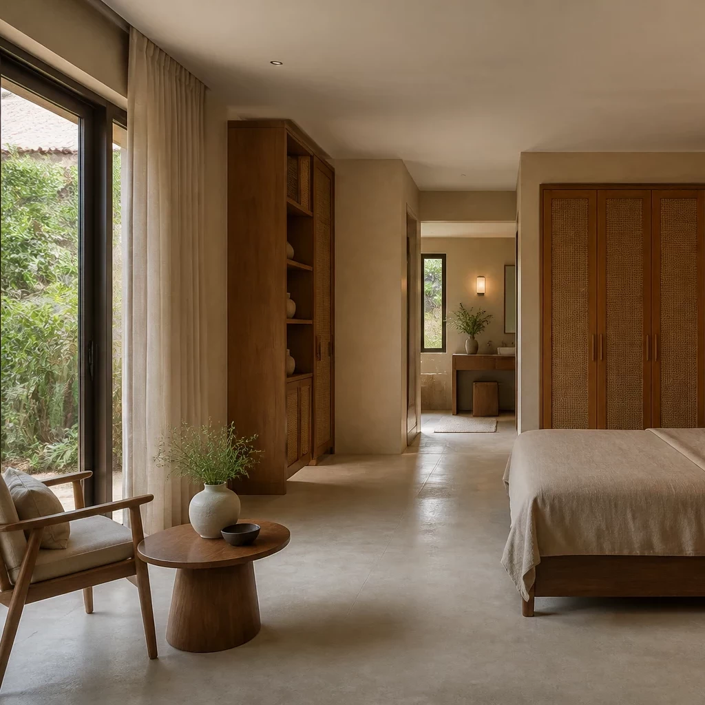 Phòng ngủ phong cách Wabi Sabi tối giản và mộc mạc