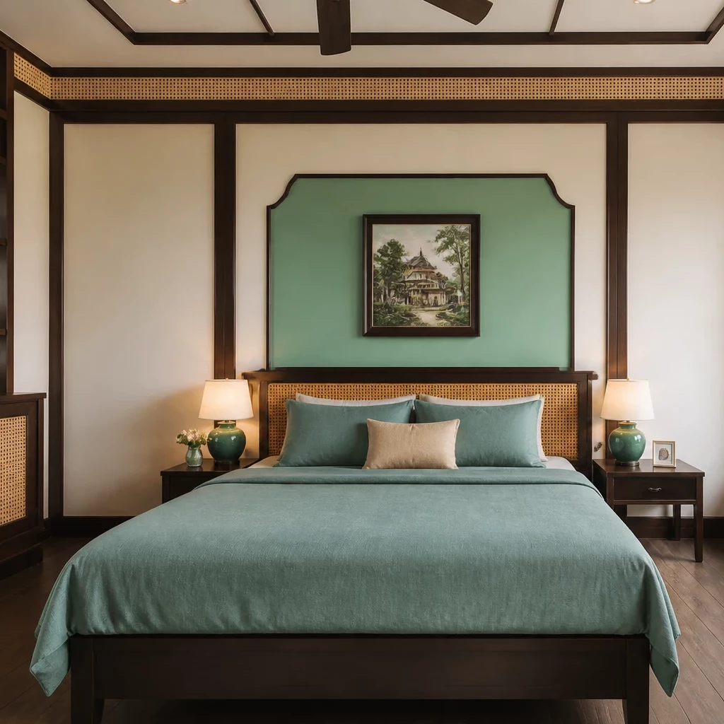 Nội thất phòng ngủ tối giản phong cách Indochine
