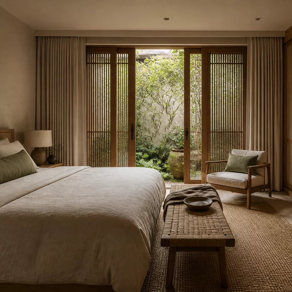 Nội thất phòng ngủ tối giản phong cách Wabi Sabi