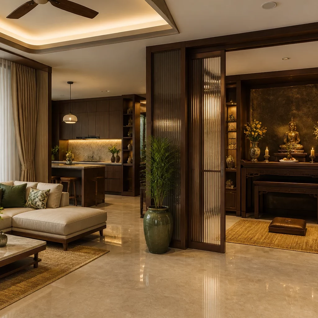 Phòng khách có bàn thờ hợp hướng phong thủy