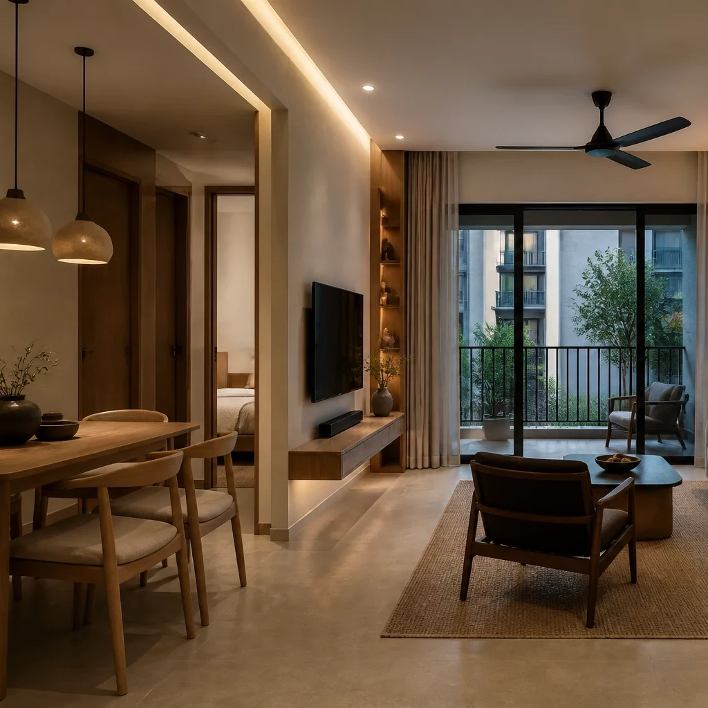 phòng khách có bàn thờ cạnh cửa sổ