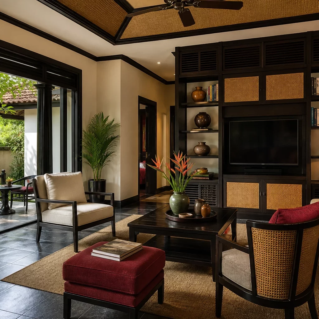 bàn thờ phòng khách phong cách Indochine