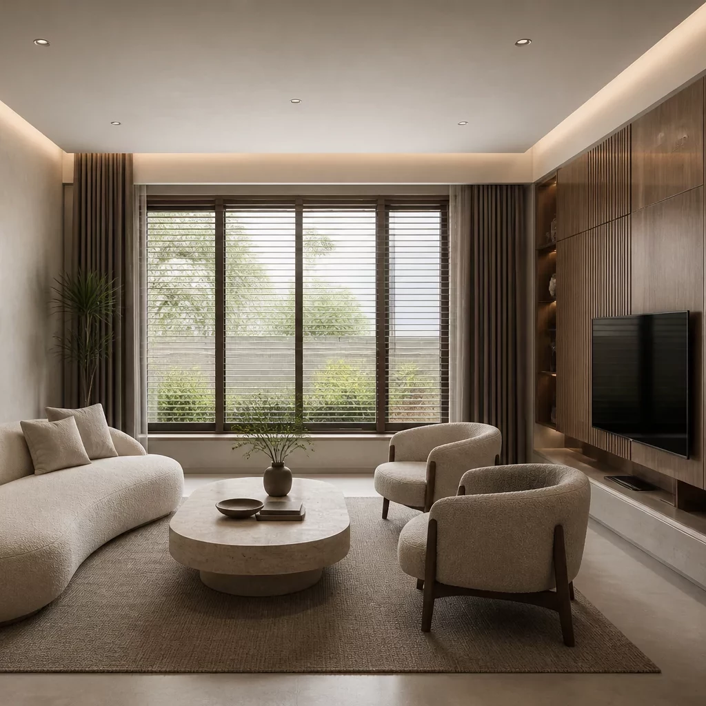 Phòng ngủ studio sang trọng với tầm nhìn thành phố.