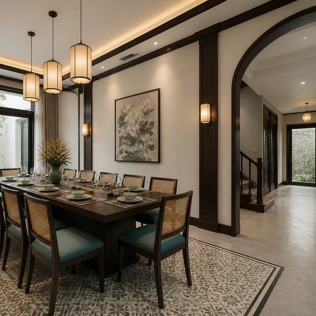 Nội thất biệt thự song lập phong cách Indochine tinh tế