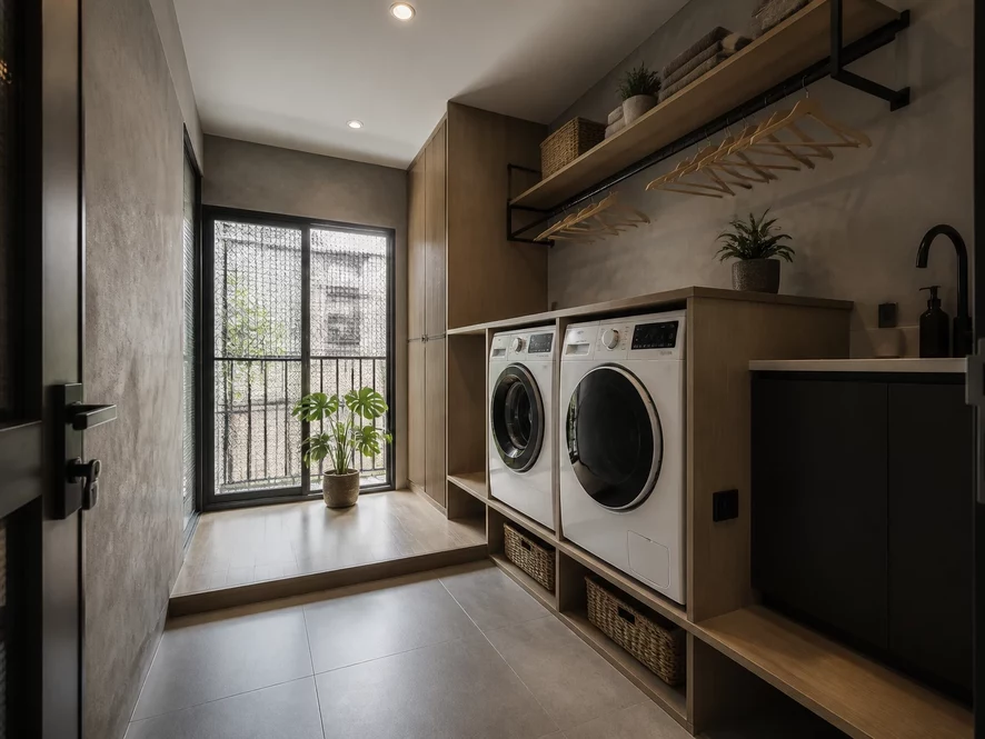 Thiết kế nội thất phòng bếp 10m2 liền khu giặt