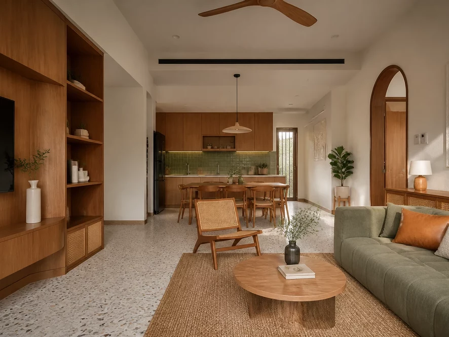 Thiết kế nội thất phòng bếp 10m2 liền phòng khách