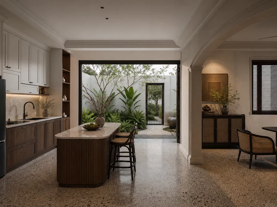 Thiết kế nội thất phòng bếp 10m2 phong cách tối giản