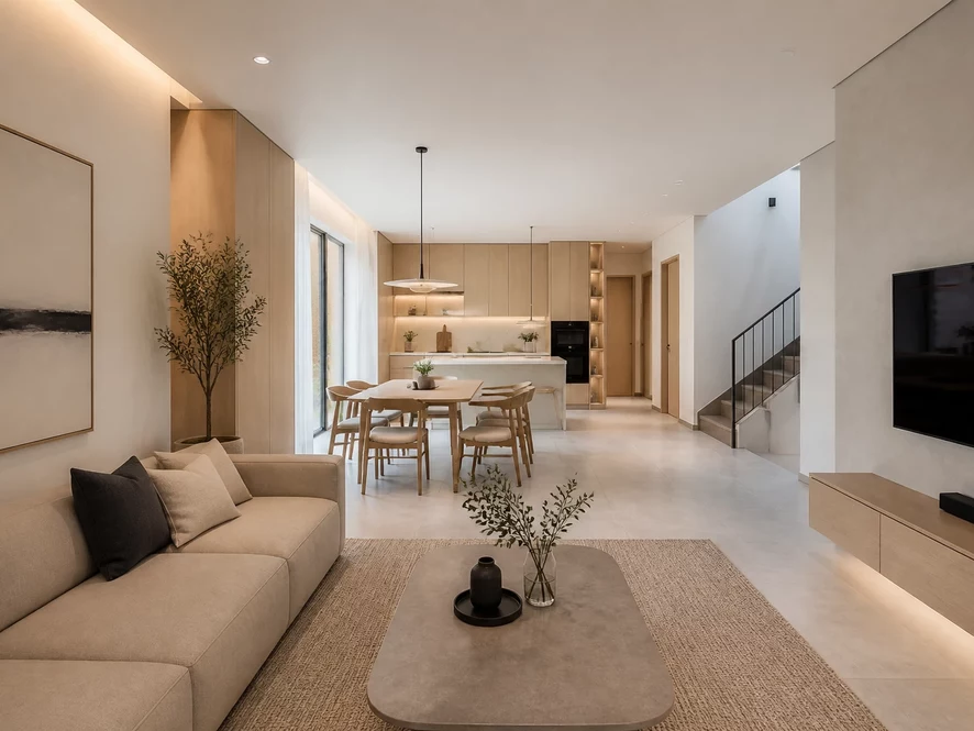Thiết kế phòng bếp liên thông phòng khách 12m2
