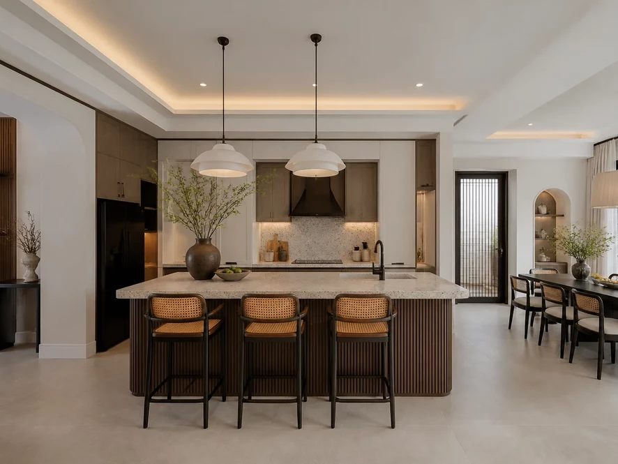 Phòng bếp 15m2 với màu sắc harmony