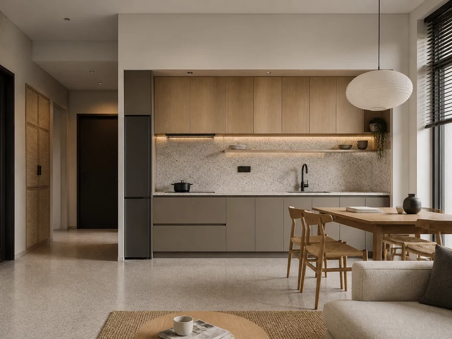 Thiết kế nội thất phòng bếp 15m2 hình chữ L tối ưu góc chết