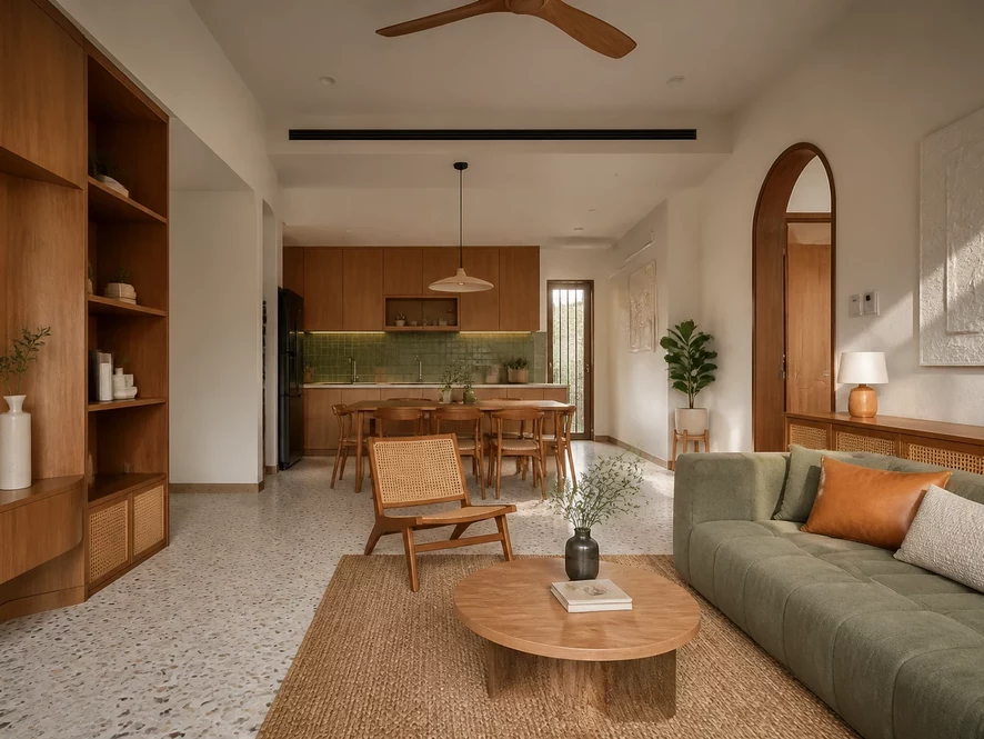 Thiết kế nội thất phòng bếp 15m2 mở ra ban công thông minh