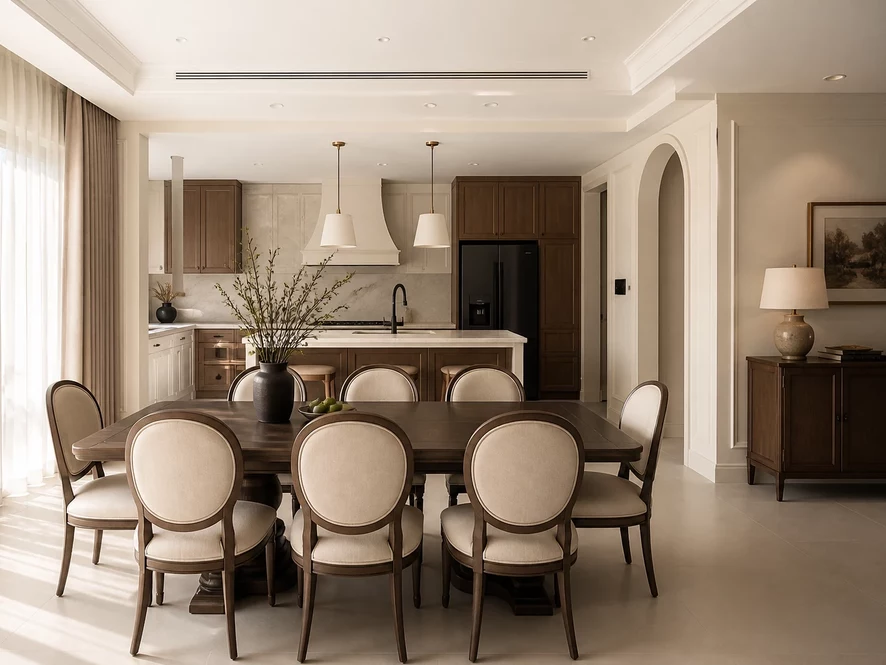 Thiết kế nội thất phòng bếp 20m2 hệ thống tủ chữ U