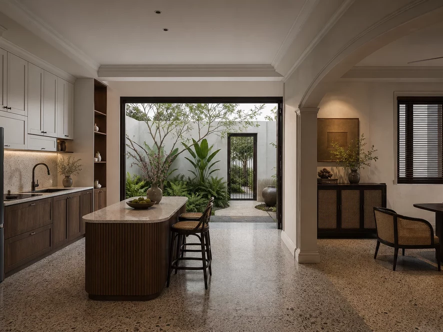 Thiết kế nội thất phòng bếp 20m2 phong cách Bắc Âu