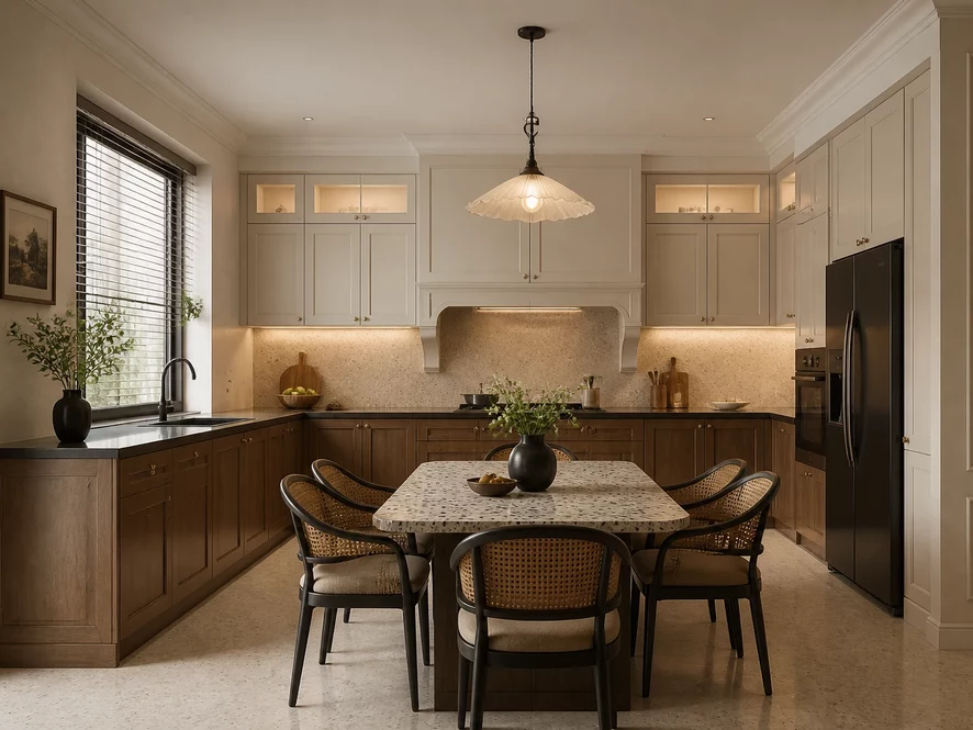 Thiết kế nội thất phòng bếp 20m2 phong cách tối giản