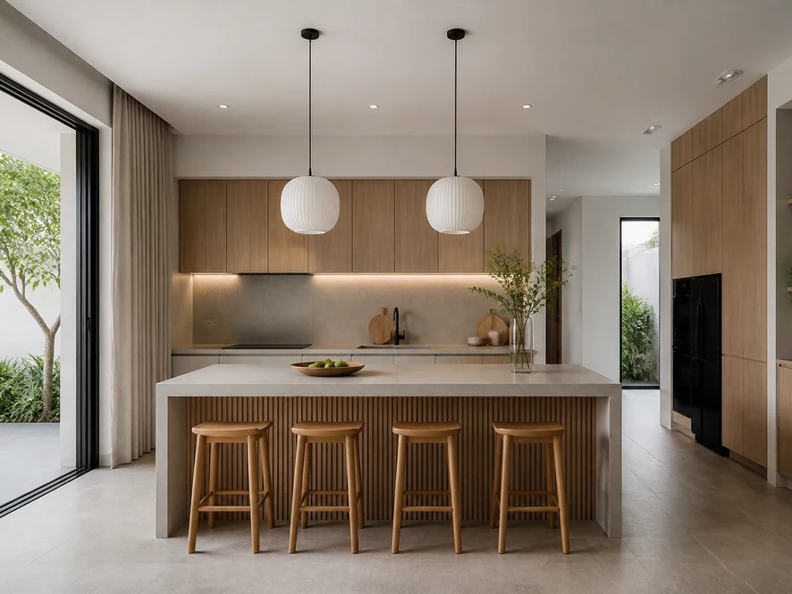 Thiết kế nội thất phòng bếp 25m2 hiện đại và tối ưu công năng
