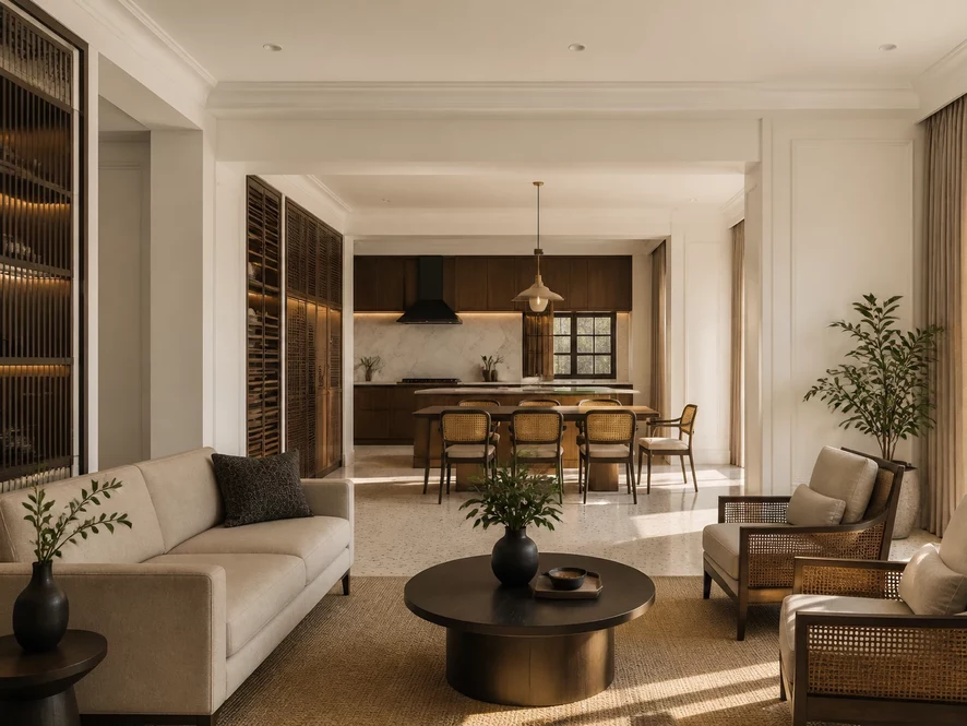 Thiết kế nội thất phòng bếp 25m2 kết hợp phòng khách
