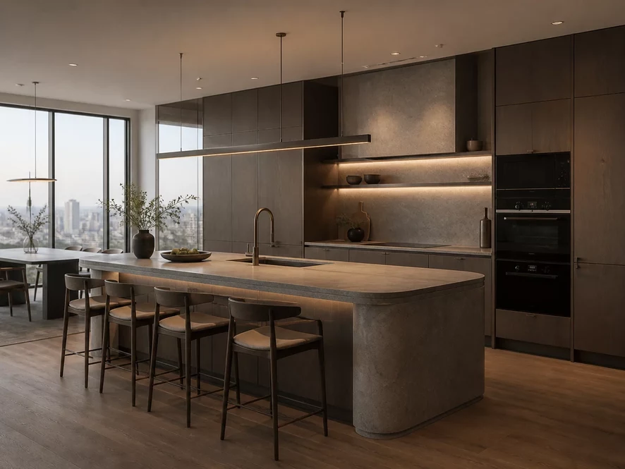 Thiết kế nội thất phòng bếp 25m2 phong cách Á Đông pha trộn