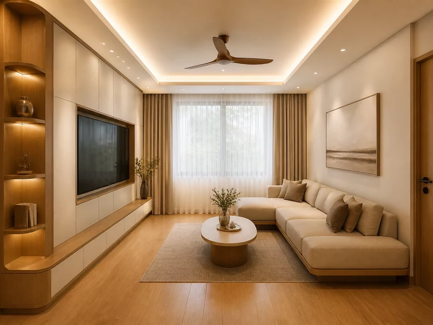 phối cảnh 3D thiết kế nội thất phòng khách 20m2 đẹp