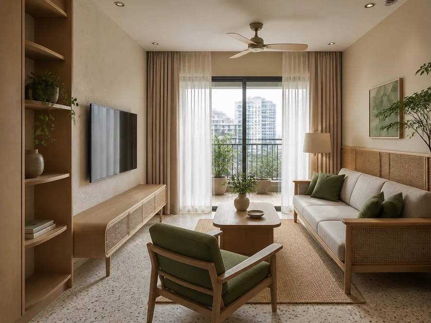 phong cách japandi thiết kế nội thất phòng khách 20m2