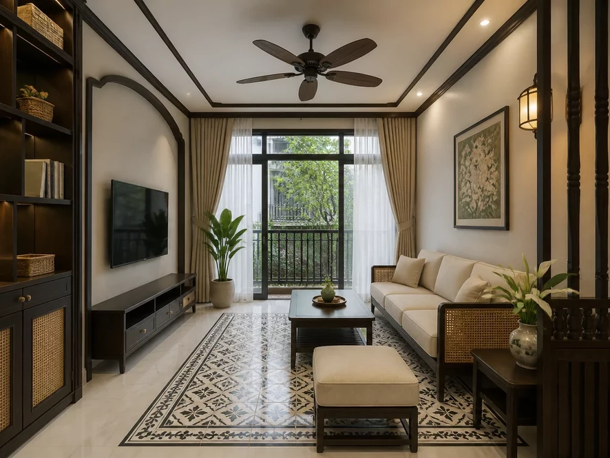 thẩm mỹ thiết kế nội thất phòng khách 20m2