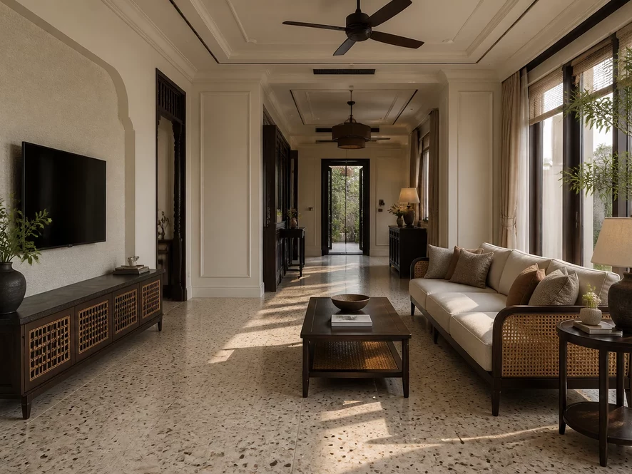 Thiết kế nội thất phòng khách 40m2 phong cách Tân cổ điển