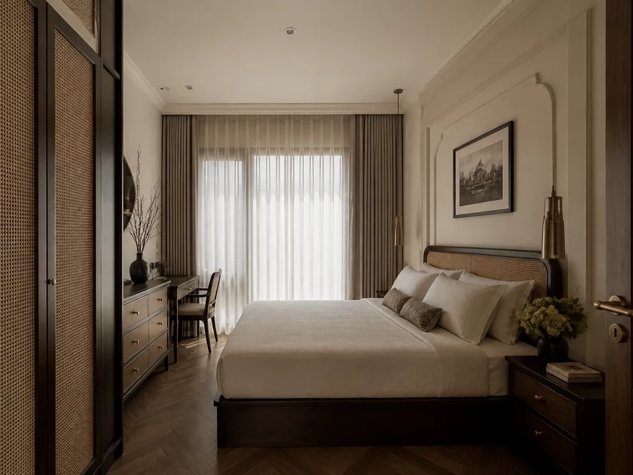 Mẫu thiết kế nội thất phòng ngủ 12m2 phong cách tân cổ điển tinh tế