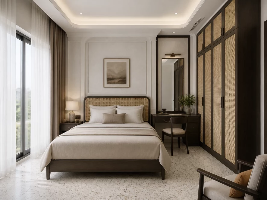 Kết nối phòng tắm trong thiết kế nội thất phòng ngủ 15m2