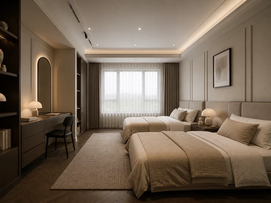 Bố cục khu vực phòng ngủ trong thiết kế nội thất phòng ngủ 20m2