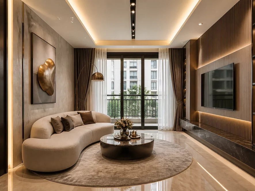 Khu vực phòng khách kết hợp trong thiết kế nội thất phòng ngủ 20m2