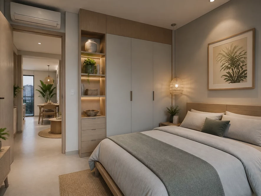Mẫu nội thất phòng ngủ 20m2 phong cách Scandinavian ấm áp