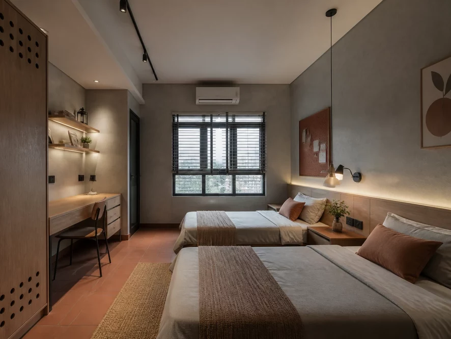Phong cách công nghiệp cá tính cho thiết kế nội thất phòng ngủ 25m2