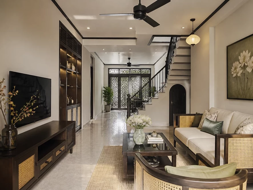 Thiết kế nội thất phòng ngủ 30m2 phong cách Indochine Á Đông