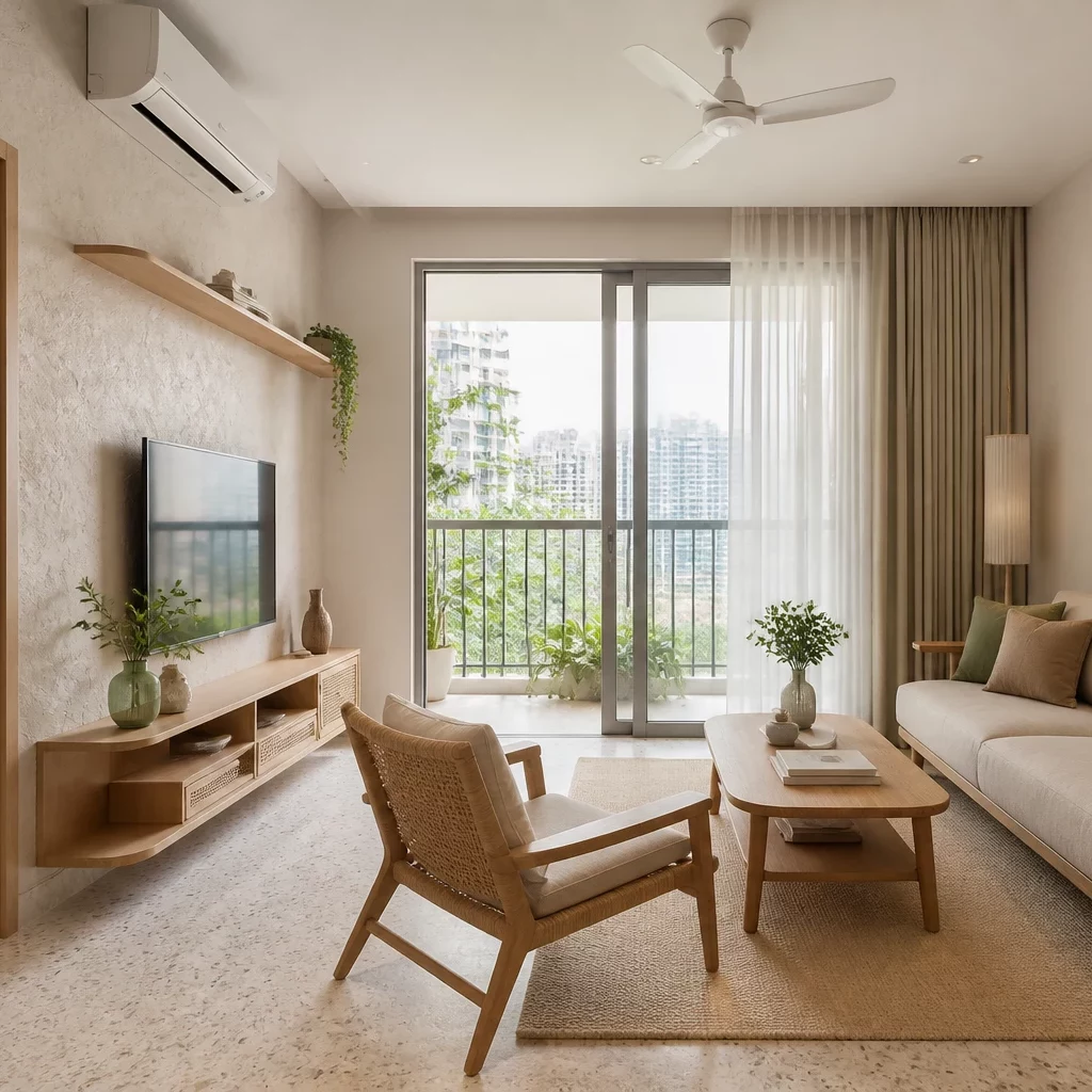 thiết kế phòng khách chung cư phong cách japandi