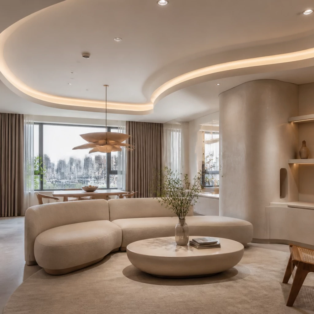 Trần thạch cao uốn cong với đèn LED hắt