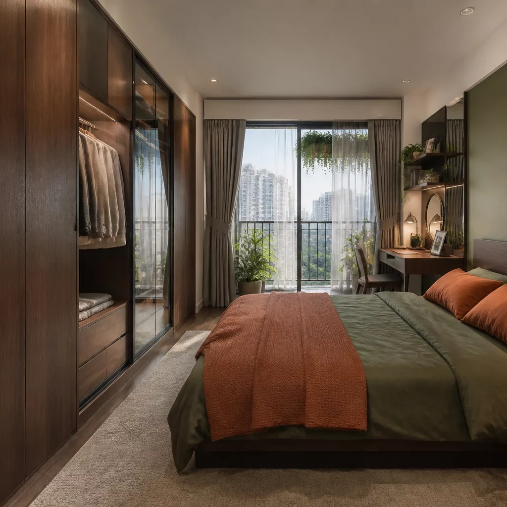 Trang trí nội thất chung cư: Bếp tối giản với đá cẩm thạch và gỗ MDF chống ẩm.