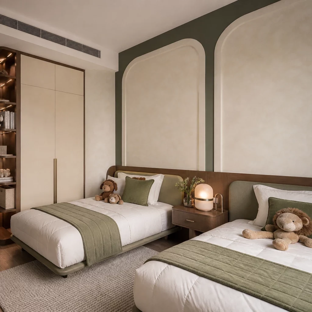 Trang trí nội thất chung cư: phòng ăn gỗ tự nhiên, sofa be, rèm vải nhẹ.