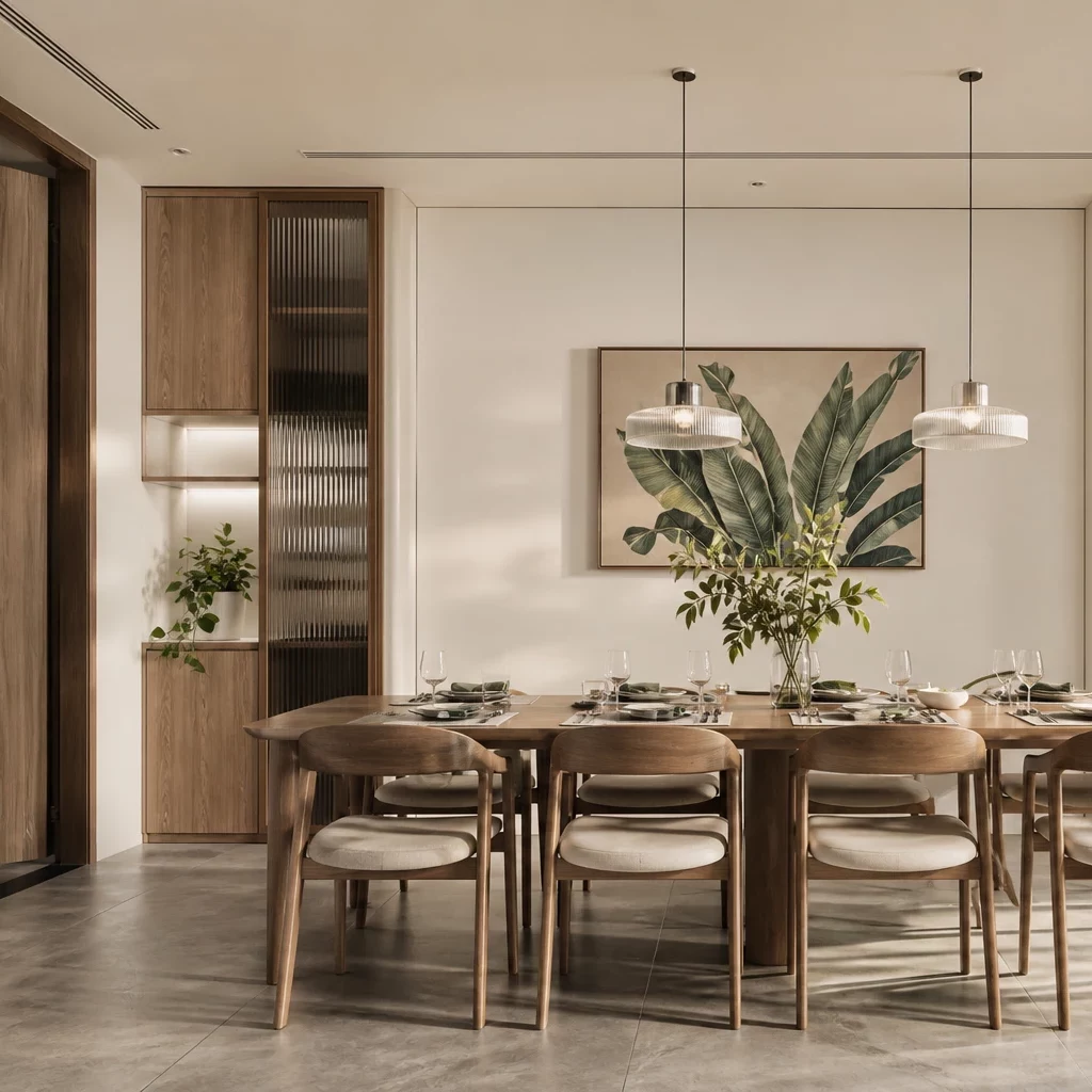 Trang trí nội thất sang trọng với lò sưởi đá và sofa kem.