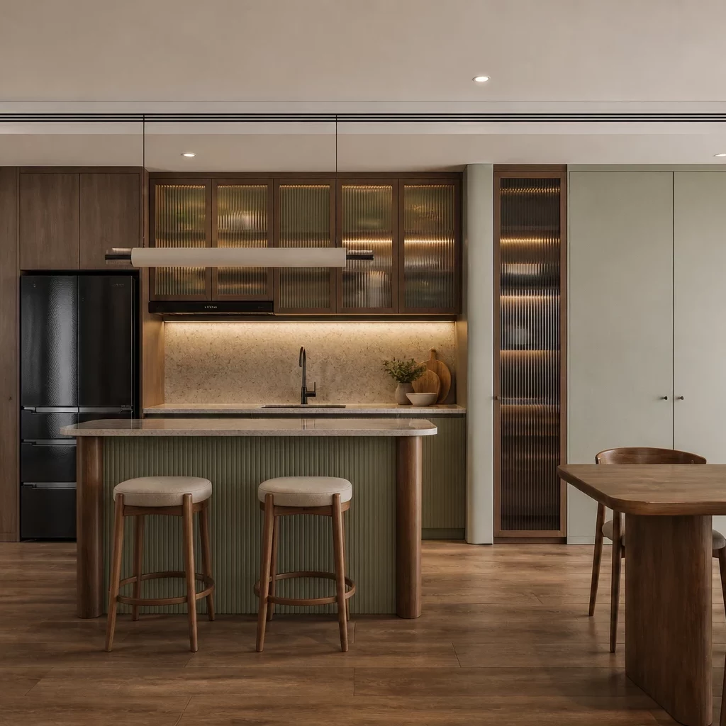 Kính cường lực ốp bếp thi công nội thất chung cư