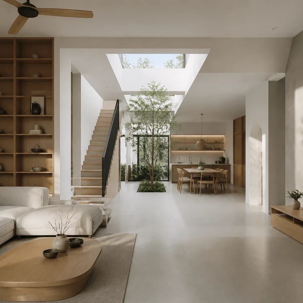 Giếng trời thi công nội thất nhà phố hẹp
