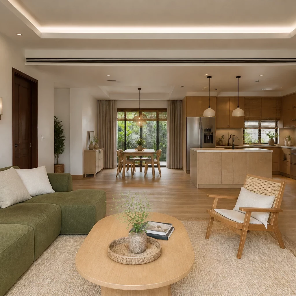Thi công nội thất bếp mở liên thông phòng khách