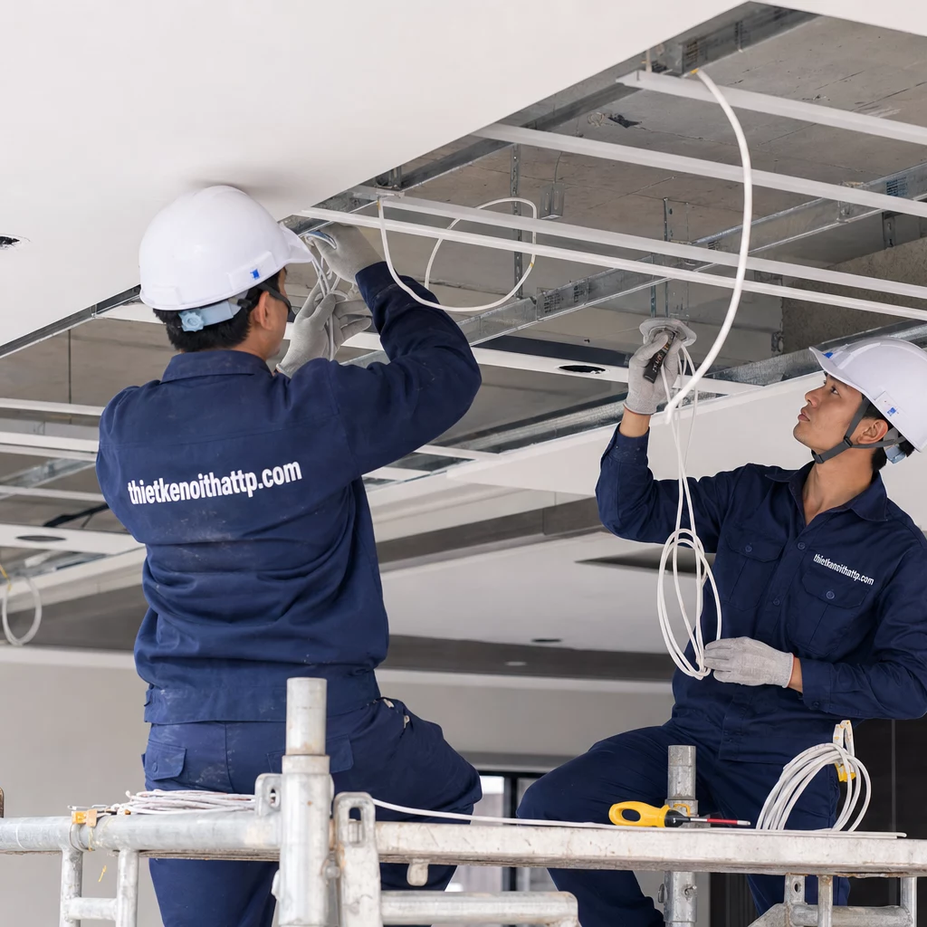 Thi công nội thất hệ thống điện và đèn LED