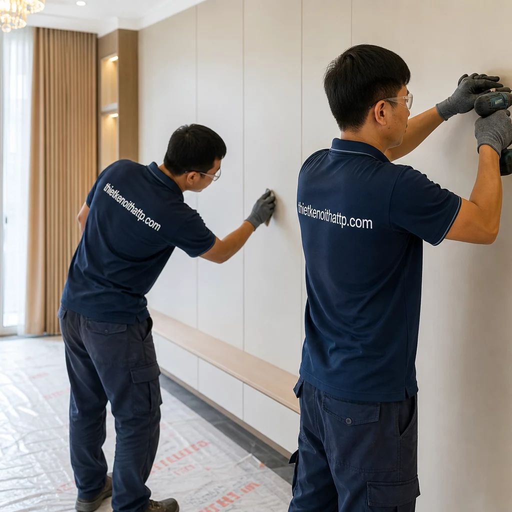 Thi công nội thất hoàn thiện sạch sẽ gọn gàng