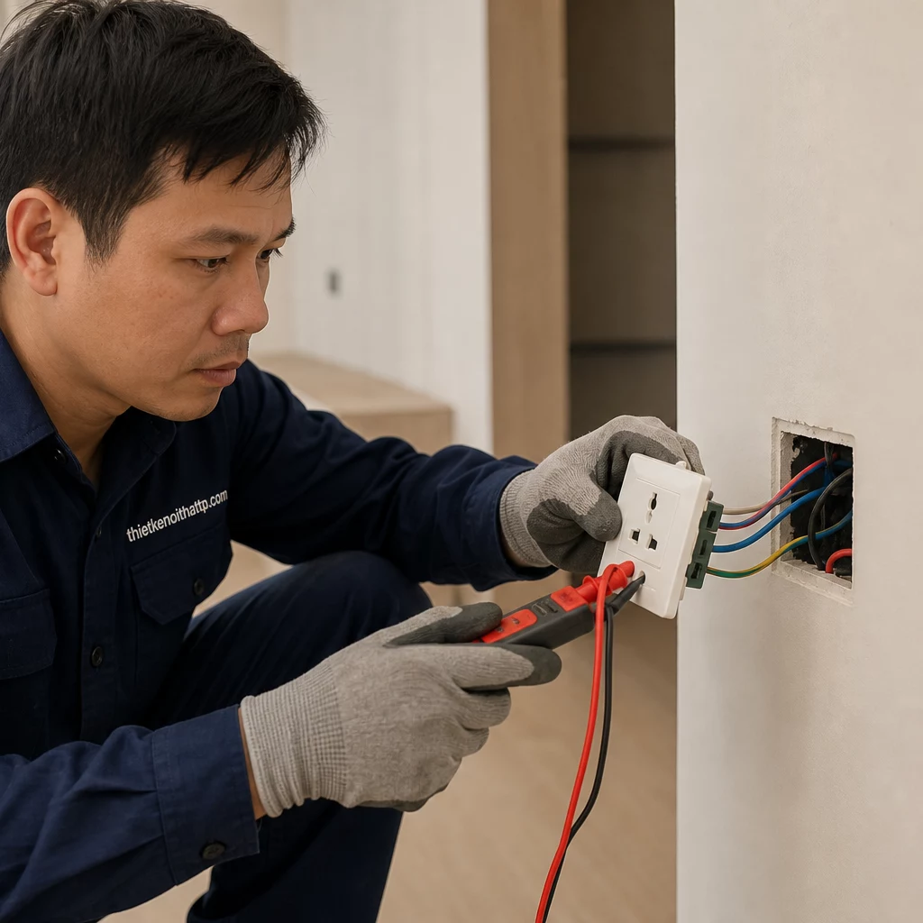 Thi công nội thất lắp đặt ổ cắm điện âm tường